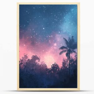 Hand painted watercolor of a starry night sky with the Milky Way visible and soft, glowing colors