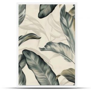 Vintage botanical illustration of tropical leaves, boho style wallpaper