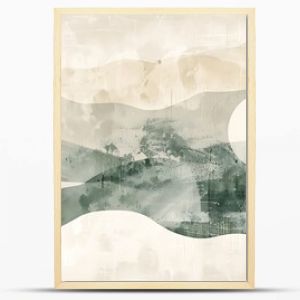 A serene abstract landscape featuring muted colors and gentle curves, evoking a calm and tranquil atmosphere. 