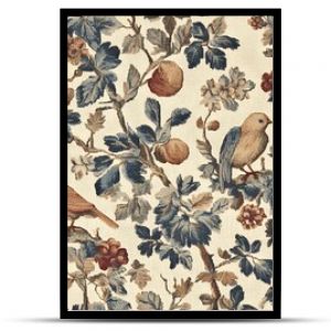 Antique Tapestry with Birds and Flowers