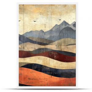 Abstract mountain landscape with layered textures and muted colors