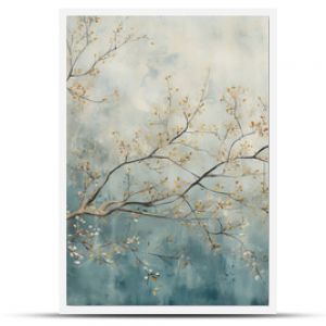 hand painted wallpaper of tree and clouds