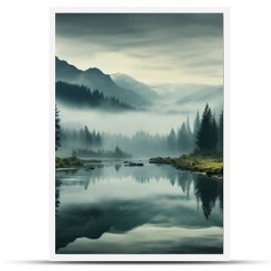 breathtaking landscape with misty lake in mountains background 16:9 widescreen backdrop wallpapers