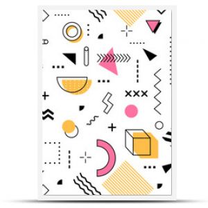 Abstract hipster memphis seamless pattern background with geometric shapes and elements. 80s or 90s style tile with colorful modern figures. Vector wallpaper with surreal, trendy ornamental details