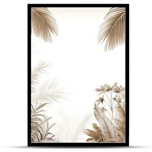 Luxury Beige Palm Leaves and Tropical Plants Pattern on White Background. AI generated illustration