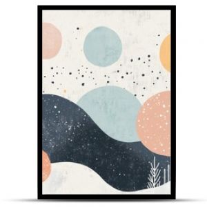 Abstract winter landscape with geometric shapes and pastel colors