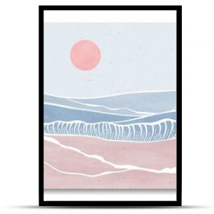 set of creative minimalist modern line art print. Abstract ocean wave contemporary aesthetic backgrounds landscapes. with sea, skyline, wave. vector illustrations