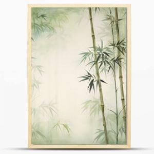 Tall tropical bamboo wall mural painted art, watercolor art style wallpaper background.