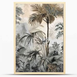 Watercolor pattern wallpaper. Painting of a jungle landscape.