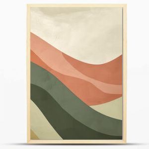 Vintage style abstract wave background with a mix of olive green, terracotta and cream