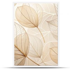 Delicate beige transparent leaves with intricate natural texture and veins create a stunning abstract floral background, perfect for minimalist natural designs and neutral wallpapers.