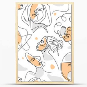 Seamless pattern of abstract woman face in minimalism style. Seamless background for textiles, fabrics, covers, wallpapers, print, gift wrapping