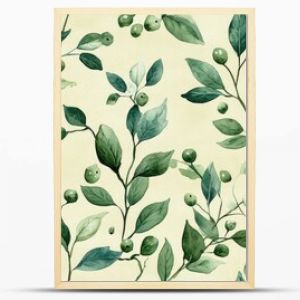 Seamless watercolor pattern featuring green winter leaves branches and mistletoe berries ideal for wedding invitations and seasonal promotions