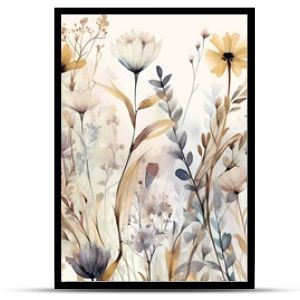 Dried flowers wallpaper on ivory background