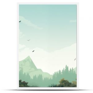 Minimalist Mountain Forest Landscape Wallpaper, Simple Nature Illustration and Tranquil Backdrop, Pine and Spruce Tree Wilderness