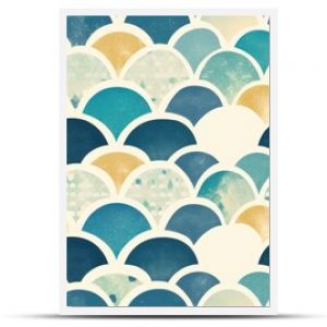 Seamless pattern of blue, teal, yellow, and white fish scales, perfect for a nautical, marine, or coastal-themed design project.