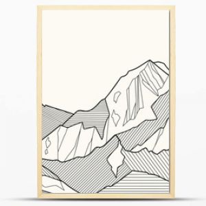 Black and white mountain line arts wallpaper, luxury landscape background design for cover, invitation background, packaging design, fabric, and print. Vector illustration.