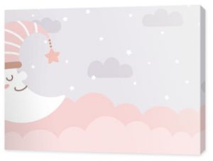 Seamless clouds, stars, and crescent background in pale pastel colors. For nursery room wallpaper, decoration, web banners, headers, etc.