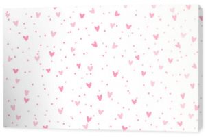 Pink white background with hearts and dots, seamless pattern, vector drawing wide horizontal