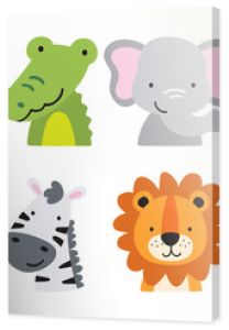 Śliczne dzikie zwierzęta z dżungli safari, w tym tygrys krokodyl aligator słoń żyrafa małpa zebra lew i hipopotam ilustracji wektorowych