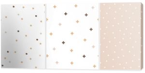 Abstract Geometric Seamless Vector Patterns with White, Pink and Brown Irregular Brush Dots and Stars on a White and Beige Backgrounds. Simple Irregular Abstract Minimalist Print. Dotted Backdrop.