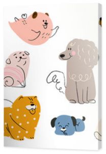Zestaw wektorów doodle ślicznych psów Kolekcja projektów postaci z kreskówek lub szczeniąt z płaskim kolorem w różnych pozach Zestaw zabawnych pe