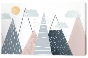 Cute mountains landscape. Kids graphic. Vector hand drawn illustration.