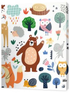 Izolowany zestaw z uroczymi leśnymi zwierzętami leśnymi w stylu kreskówki Idealny projekt dla dzieci do owijania tkanin tekstylnych tapet