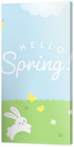 spring vector background with animals, insects and flowers on a green field for banners, cards, flyers, social media wallpapers, etc.