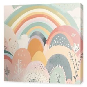 Boho pastel rainbow. Scandinavian print for baby shower, nursery, playroom, birthday, kids' party, and more. Generative AI