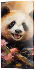 art illustration of cute panda bear in flower blossom atmosphere, Generative Ai