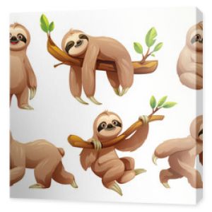 Set of sloth in various poses. Vector cartoon illustration