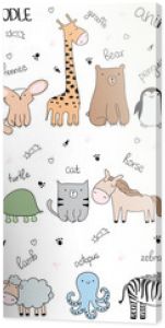 Vector cartoon big set of cute doodle animals