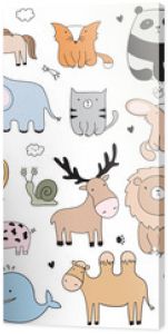 Vector cartoon big set of cute doodle animals