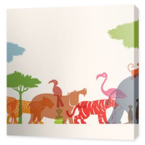 Group of Wild Animals, Zoo, Silhouette, Colourful Shape