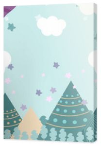 Kids room wallpaper with graphic illustration winter forest, mountain, and air balloon. Can use for print on the wall, pillows, decoration kids interior, baby wear, shirts, and greeting card