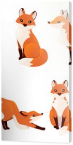 Cute cartoon fox set. Funny red fox collection. Emotion little animal. Cartoon animal character design. Flat vector illustration isolated on white background