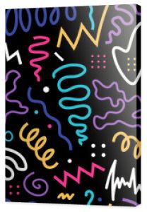 Vivied line doodle seamless pattern trendy 90s retro style kids party confetti texture childish scribble backdrop repeatable grid wallpaper