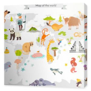 Abstract illustrated world map. Cute colorful vector illustration for children, kids