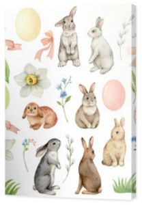 A set of vector watercolor Easter elements in pastel colors.