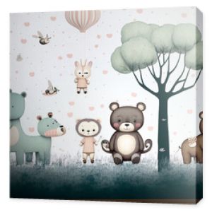 Kids room wallpaper with animals and pastel colors.Generative ai.