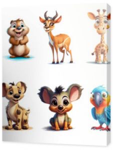 Kolorowy zestaw małych zwierzątek z kreskówek Zestaw ikon małych zwierząt izolowanych na białym tle Projekt postaci z kreskówek C