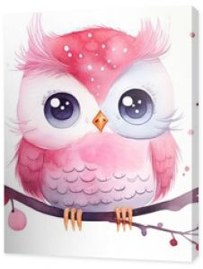  watercolor style illustration of happy baby owl in autumn forest garden, idea for home wall decor, kid room, Generative Ai