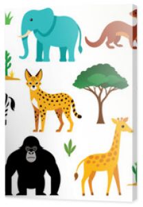 African animals  vector cartoon illustration. Cute lion, zebra, elephant, giraffe, hippo and other wild life clipart for zoo