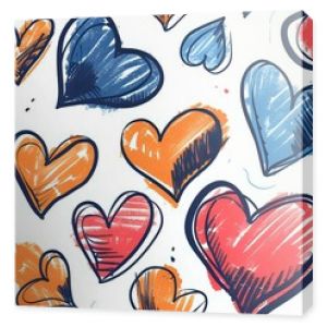 A vibrant seamless pattern of colorful hand-drawn hearts in a playful cartoon style. Perfect for Valentine's Day, kids' decor, gift wrap, or party invitations. Tiled for continuous use.