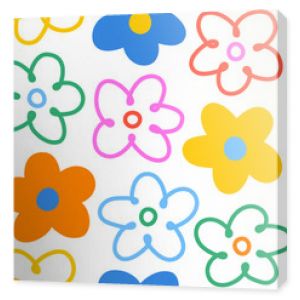 Hand drawn colorful floral seamless pattern, fun doodle flower pattern with childish style. Design for fabric, cover, wrapping, wallpaper.