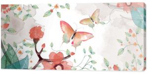 Creative Illustration and Innovative Art: Butterfly, Flower and Leaves. Realistic Fantastic Cartoon Style Artwork Scene, Wallpaper, Story Background, Card Design  