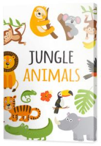 zestaw izolowanych zwierząt dżungli i roślin tropikalnych wektor ilustracja eps