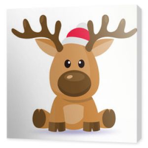 Cartoon Christmas deer vector in red hat