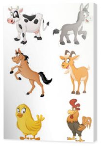 Group of farm cartoon animals. Vector illustration of funny happy animals.  